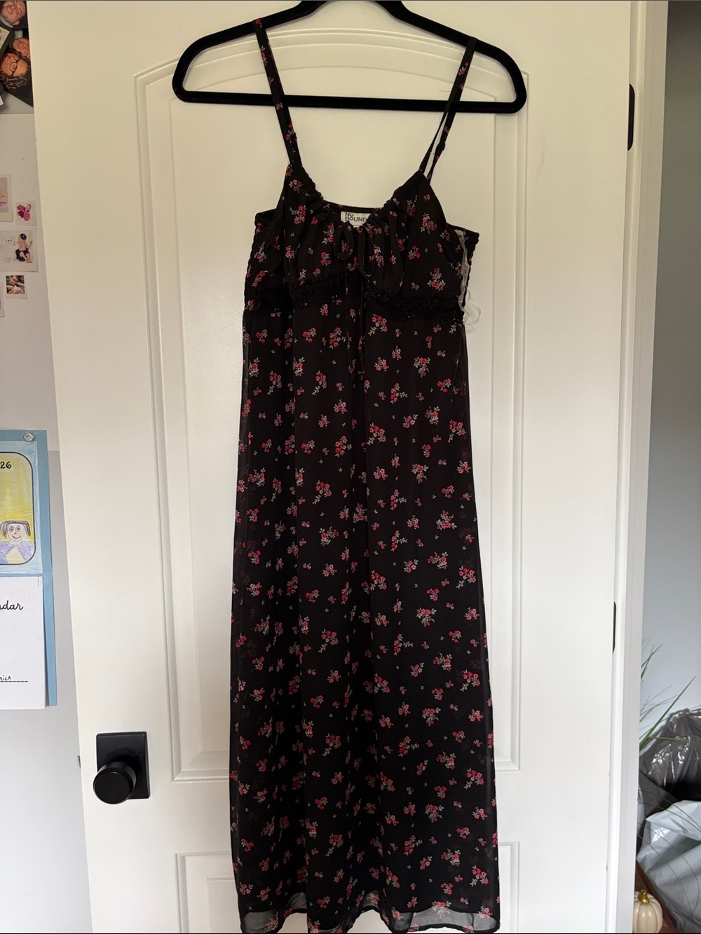 No Boundaries Black Maxi Dress with Pink Floral Print